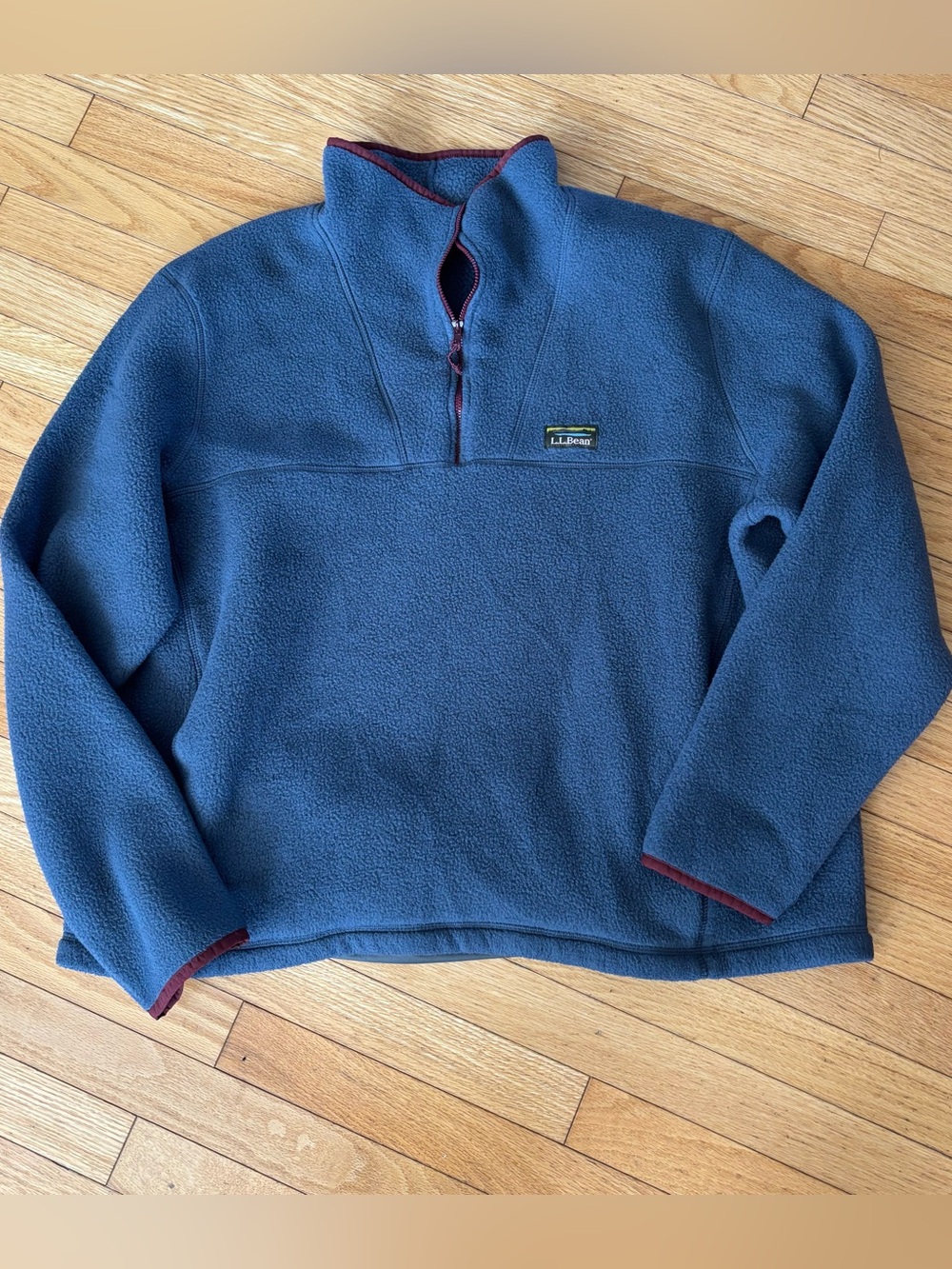 L.L. Bean Men's Navy Fleece Half-Zip with Maroon Trim